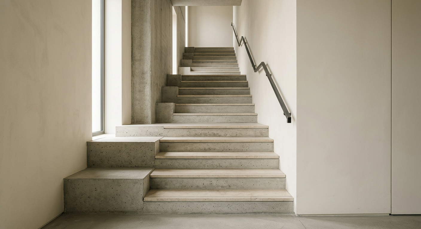 Escalier intérieur en pierre, sans personne.